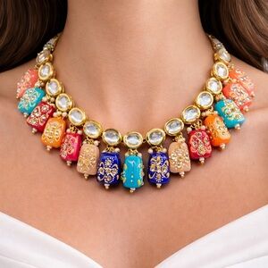Multi-Color Kundan Choker Necklace with Meenakari Charms